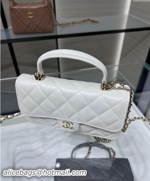 High Quality Chanel Lambskin Leather Flap Phone Holder with Chain AP3226 White 2024