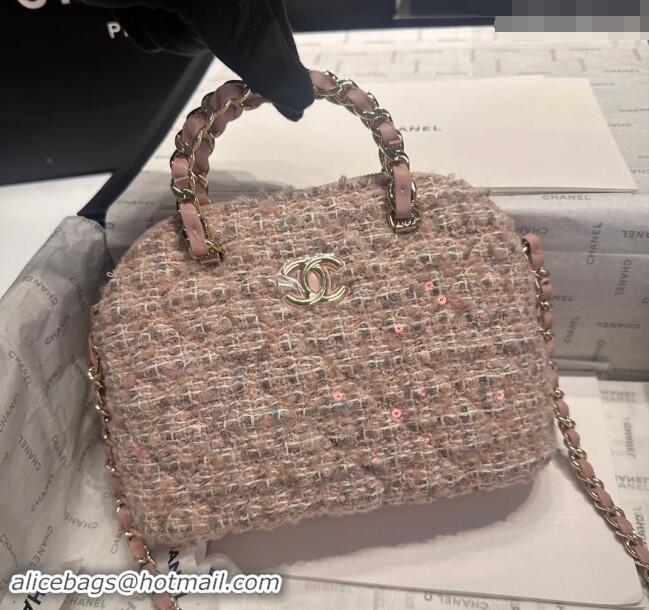 Buy Classic Chanel Tweed & Sequins Small Shopping Bag AS5130 Nude Pink 2024