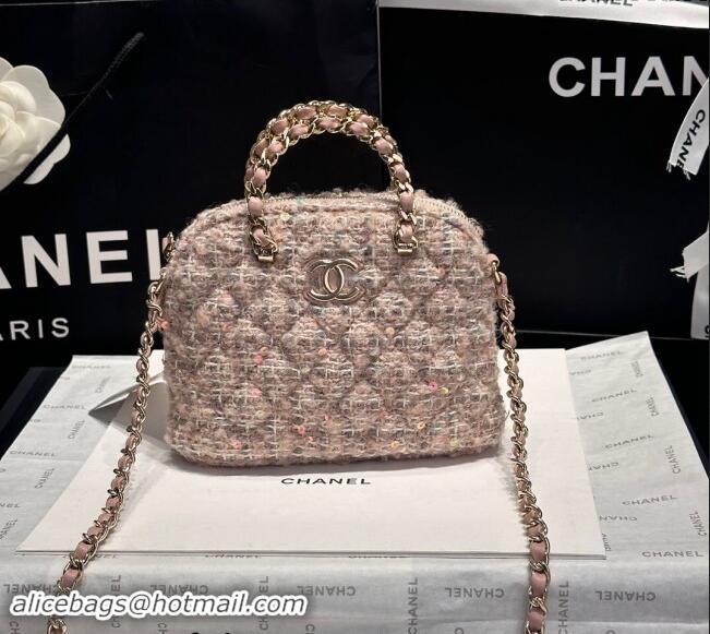 Market Sells Chanel Tweed & Sequins Clutch with Chain and Top Handle AP3354 Nude Pink 2024