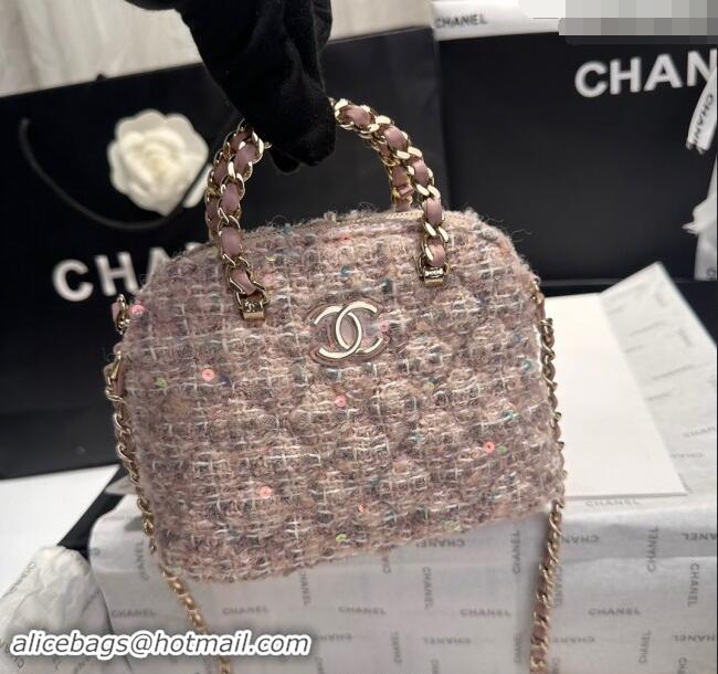 Market Sells Chanel Tweed & Sequins Clutch with Chain and Top Handle AP3354 Nude Pink 2024