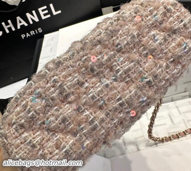 Market Sells Chanel Tweed & Sequins Clutch with Chain and Top Handle AP3354 Nude Pink 2024