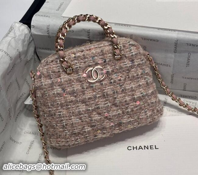 Market Sells Chanel Tweed & Sequins Clutch with Chain and Top Handle AP3354 Nude Pink 2024