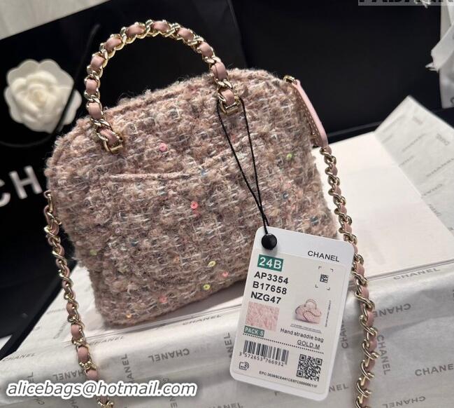 Market Sells Chanel Tweed & Sequins Clutch with Chain and Top Handle AP3354 Nude Pink 2024