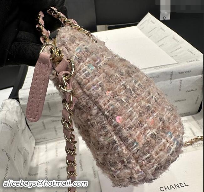 Market Sells Chanel Tweed & Sequins Clutch with Chain and Top Handle AP3354 Nude Pink 2024