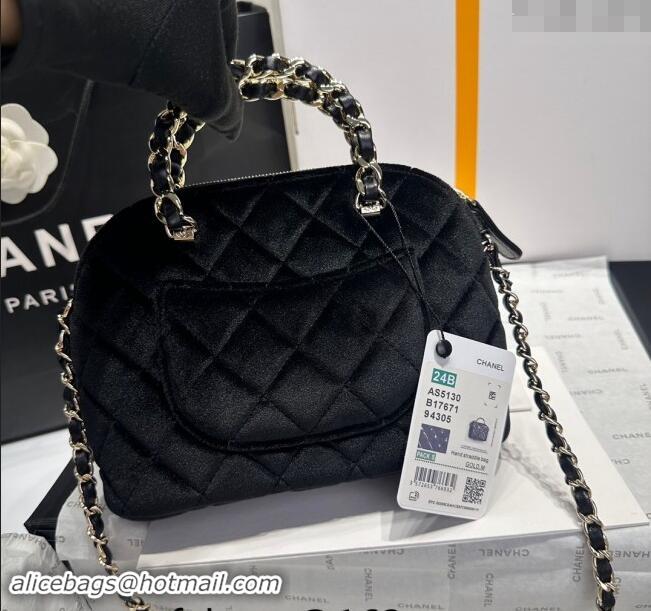 New Style Chanel Velvet Small Shopping Bag AS5130 Black 2024