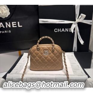 Classic Wholesale Chanel Shiny Lambskin Clutch with Chain and Top Handle AP3354 Light Brown 2024