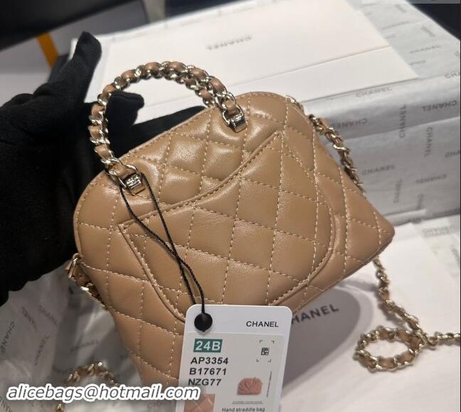 Classic Wholesale Chanel Shiny Lambskin Clutch with Chain and Top Handle AP3354 Light Brown 2024