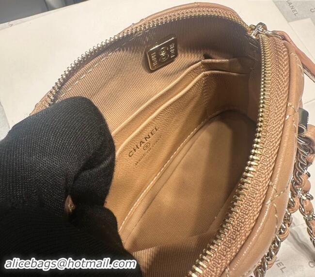 Classic Wholesale Chanel Shiny Lambskin Clutch with Chain and Top Handle AP3354 Light Brown 2024