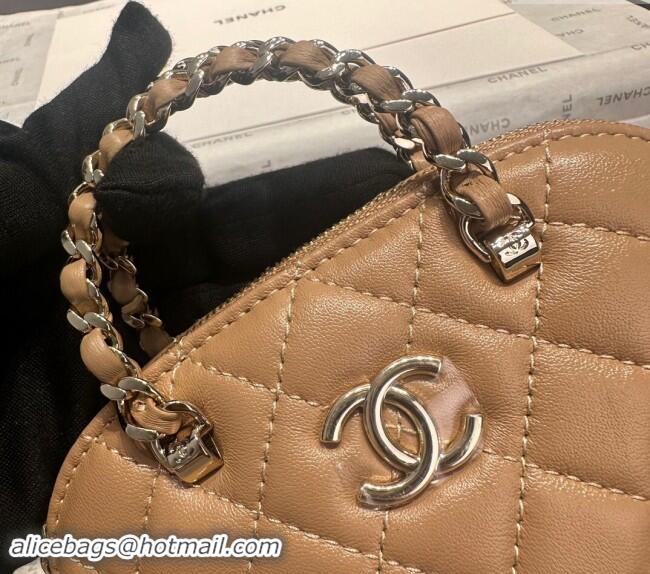 Classic Wholesale Chanel Shiny Lambskin Clutch with Chain and Top Handle AP3354 Light Brown 2024