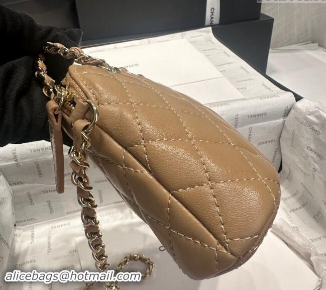 Classic Wholesale Chanel Shiny Lambskin Clutch with Chain and Top Handle AP3354 Light Brown 2024