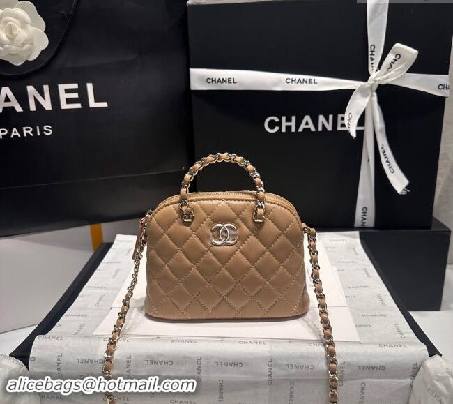 Classic Wholesale Chanel Shiny Lambskin Clutch with Chain and Top Handle AP3354 Light Brown 2024