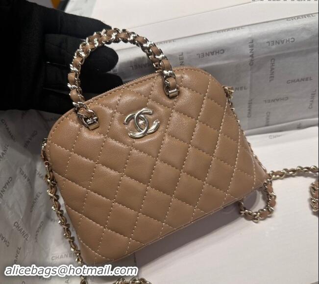 Classic Wholesale Chanel Shiny Lambskin Clutch with Chain and Top Handle AP3354 Light Brown 2024