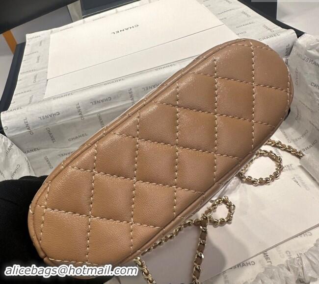 Classic Wholesale Chanel Shiny Lambskin Clutch with Chain and Top Handle AP3354 Light Brown 2024