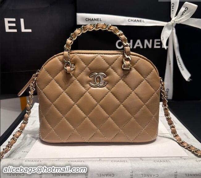 New Fashion Chanel Shiny Lambskin Small Shopping Bag AS5130 Light Brown 2024