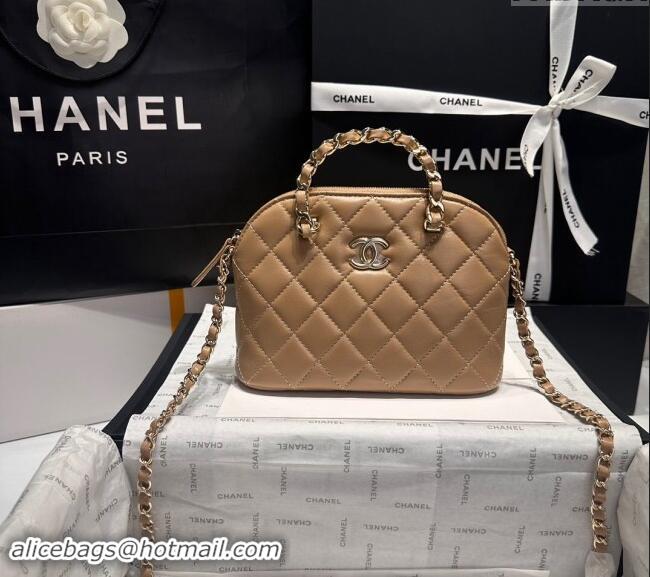 New Fashion Chanel Shiny Lambskin Small Shopping Bag AS5130 Light Brown 2024