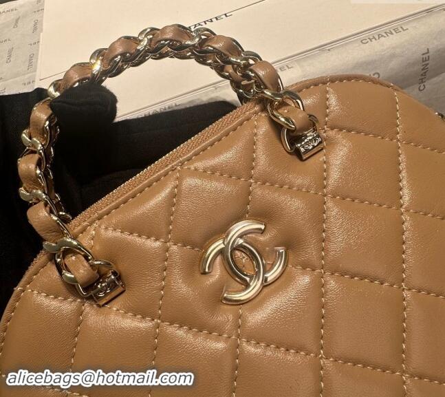 New Fashion Chanel Shiny Lambskin Small Shopping Bag AS5130 Light Brown 2024