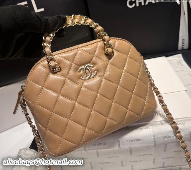 New Fashion Chanel Shiny Lambskin Small Shopping Bag AS5130 Light Brown 2024