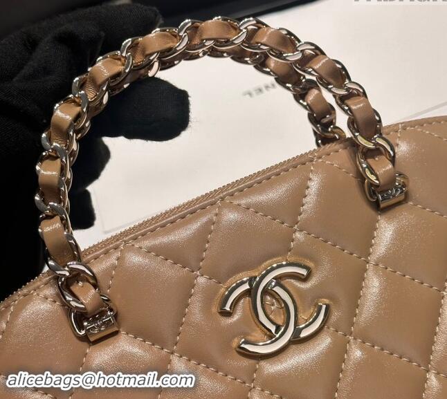 Good Quality Chanel Shiny Lambskin Small Shopping Bag AS3969 Light Brown 2024