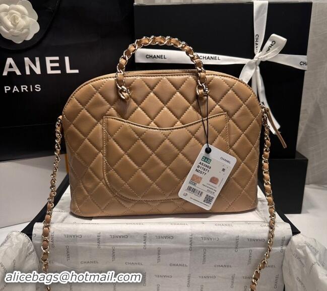 Good Quality Chanel Shiny Lambskin Small Shopping Bag AS3969 Light Brown 2024