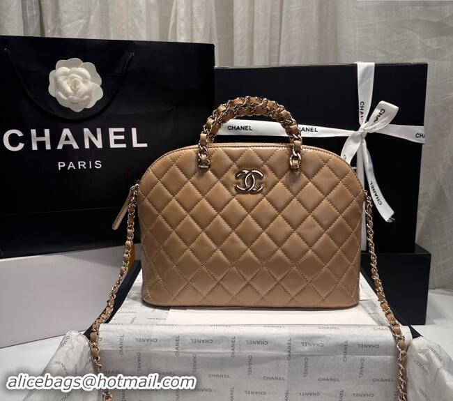 Good Quality Chanel Shiny Lambskin Small Shopping Bag AS3969 Light Brown 2024