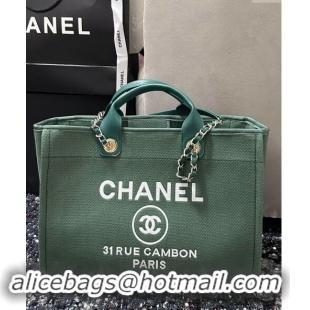 New Design Chanel Deauville Cotton & Calfskin Large Shopping Bag A66941 Olive Green 2024