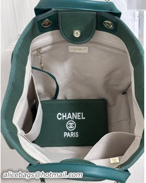 New Design Chanel Deauville Cotton & Calfskin Large Shopping Bag A66941 Olive Green 2024