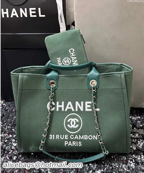 New Design Chanel Deauville Cotton & Calfskin Large Shopping Bag A66941 Olive Green 2024