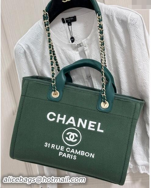 Stylish Cheap Chanel Deauville Cotton & Calfskin Medium Shopping Bag A67001 Olive Green 2024