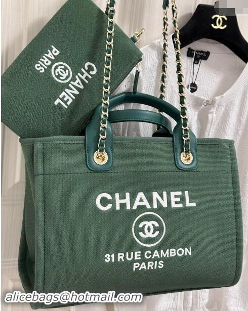 Stylish Cheap Chanel Deauville Cotton & Calfskin Medium Shopping Bag A67001 Olive Green 2024