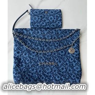 Classic Discount Chanel 22 Bloom Denim Shopping Bag AS3261 Blue 2024