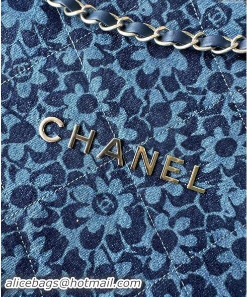 Classic Discount Chanel 22 Bloom Denim Shopping Bag AS3261 Blue 2024