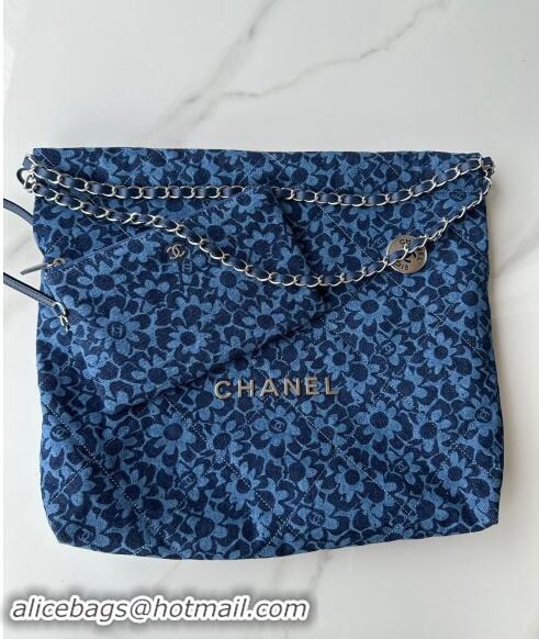 Classic Discount Chanel 22 Bloom Denim Shopping Bag AS3261 Blue 2024