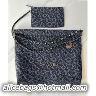 Luxury Classic Chanel 22 Bloom Denim Shopping Bag AS3261 Grey/Black 2024