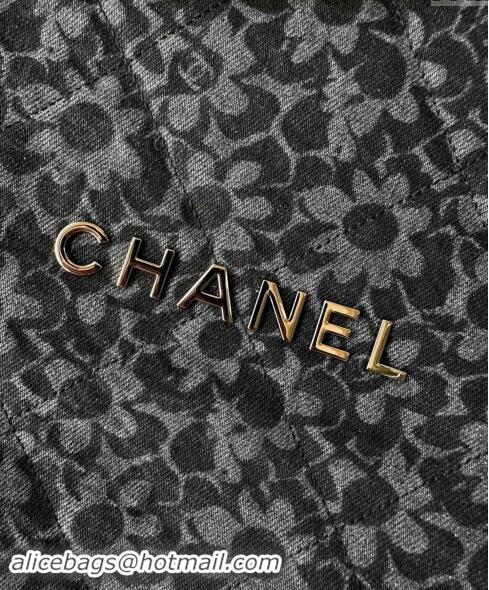 Luxury Classic Chanel 22 Bloom Denim Shopping Bag AS3261 Grey/Black 2024