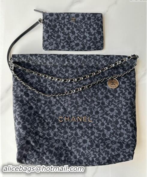 Luxury Classic Chanel 22 Bloom Denim Shopping Bag AS3261 Grey/Black 2024