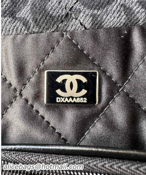 Luxury Classic Chanel 22 Bloom Denim Shopping Bag AS3261 Grey/Black 2024