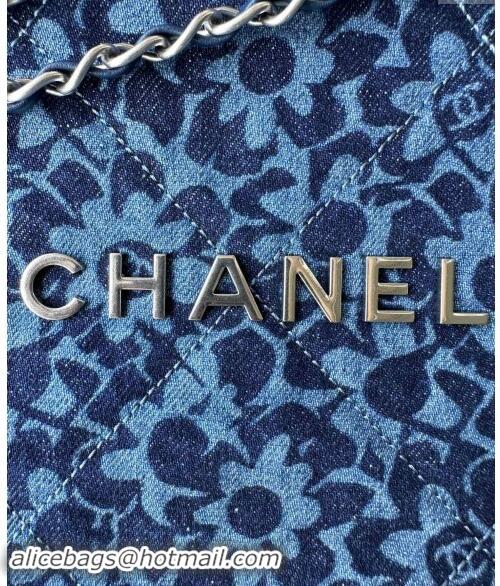 Modern Classic Chanel 22 Bloom Denim Small Shopping Bag AS3260 Blue 2024