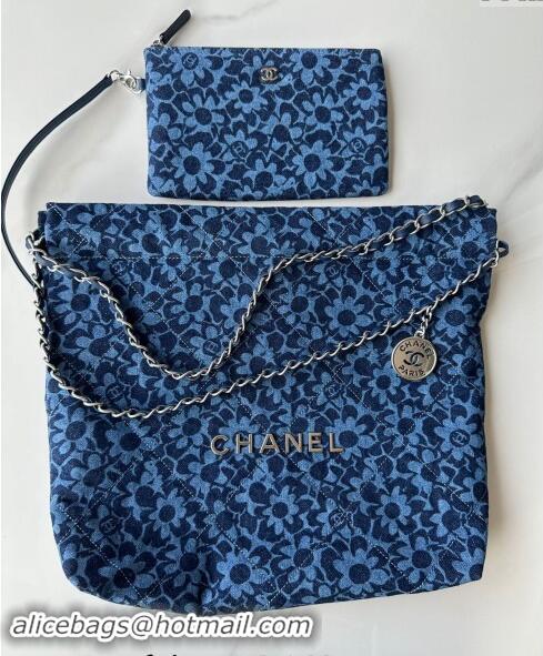 Modern Classic Chanel 22 Bloom Denim Small Shopping Bag AS3260 Blue 2024