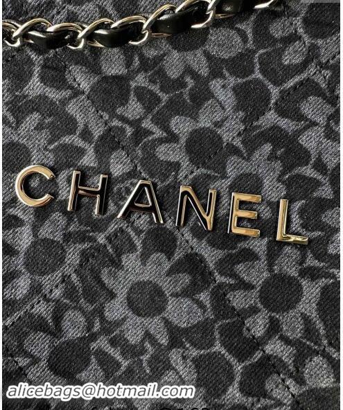 New Style Chanel 22 Bloom Denim Small Shopping Bag AS3260 Grey/Black 2024