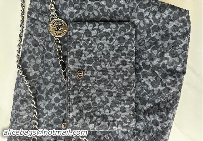 New Style Chanel 22 Bloom Denim Small Shopping Bag AS3260 Grey/Black 2024