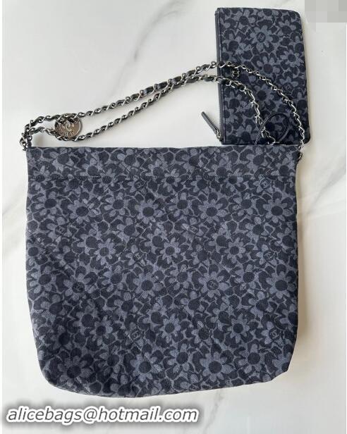 New Style Chanel 22 Bloom Denim Small Shopping Bag AS3260 Grey/Black 2024