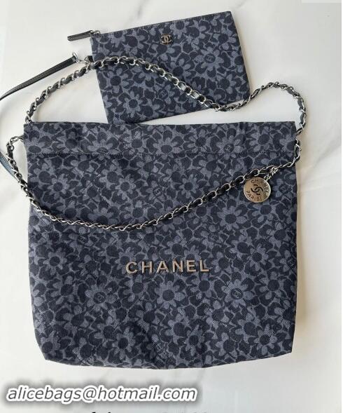 New Style Chanel 22 Bloom Denim Small Shopping Bag AS3260 Grey/Black 2024