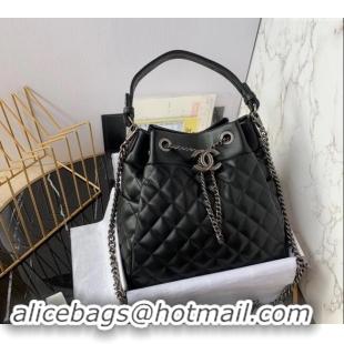 Spot Bulk Chanel Quilted Calfskin Bucket Bag A91277 Black 2024