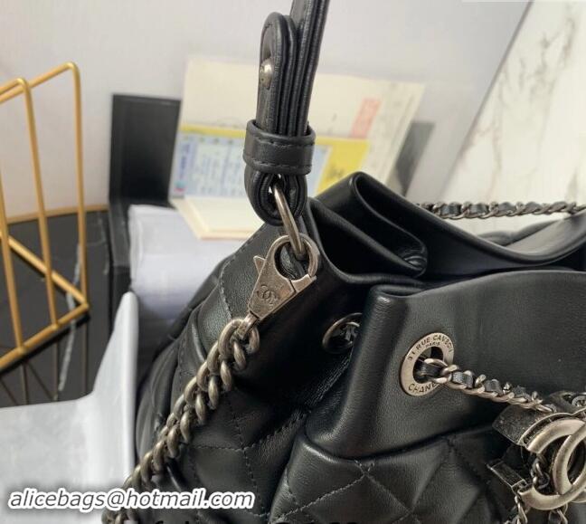 Spot Bulk Chanel Quilted Calfskin Bucket Bag A91277 Black 2024