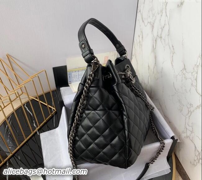 Spot Bulk Chanel Quilted Calfskin Bucket Bag A91277 Black 2024