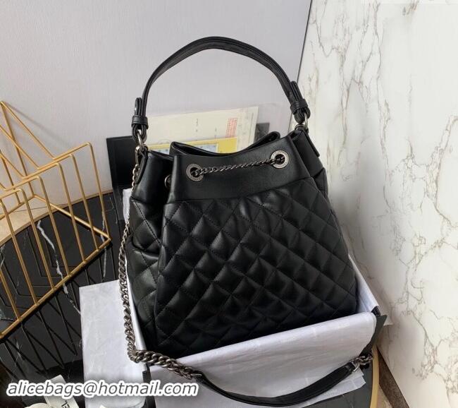 Spot Bulk Chanel Quilted Calfskin Bucket Bag A91277 Black 2024