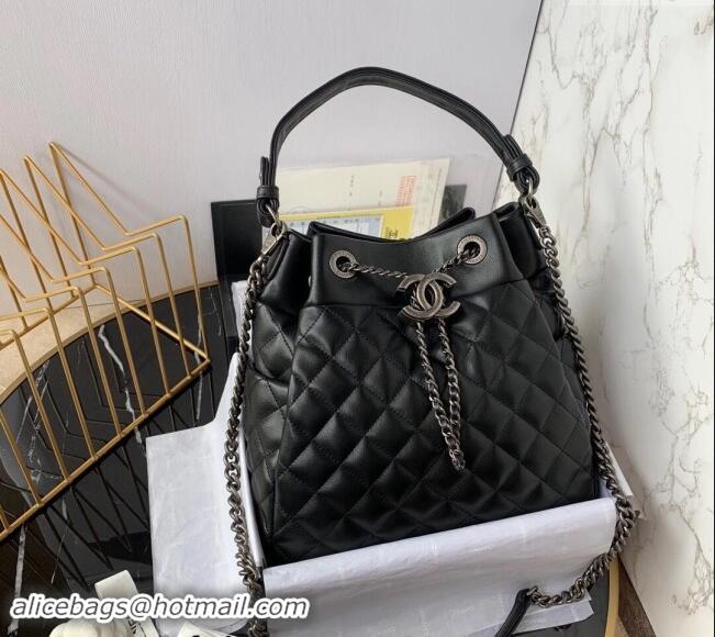 Spot Bulk Chanel Quilted Calfskin Bucket Bag A91277 Black 2024