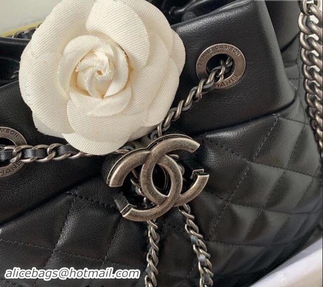 Spot Bulk Chanel Quilted Calfskin Bucket Bag A91277 Black 2024