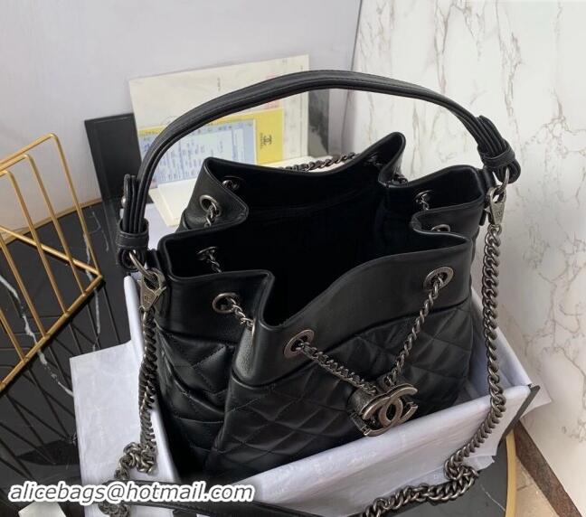 Spot Bulk Chanel Quilted Calfskin Bucket Bag A91277 Black 2024