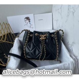 New Design Chanel Quilted Lambskin Small Bucket Bag with Chain AS5094 Black 2024